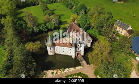 drone photo Saint-Germain-de-Livet castle France Europe Stock Photo