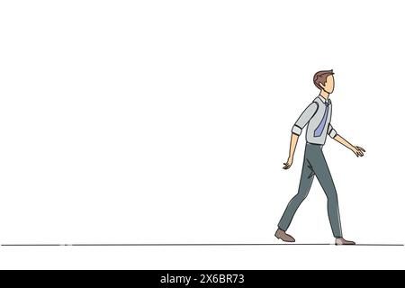 Single continuous line drawing young businessman walking to canteen to break and lunch. Taking time for a while to hone ideas back into brilliant idea Stock Vector