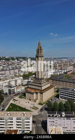 drone photo Saint-Joseph church Le Havre France Europe Stock Photo