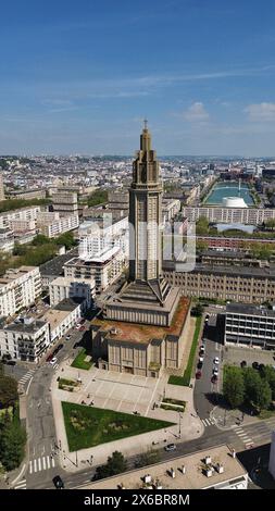 drone photo Saint-Joseph church Le Havre France Europe Stock Photo