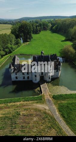drone photo Pont-Saint-Pierre castle France Europe Stock Photo