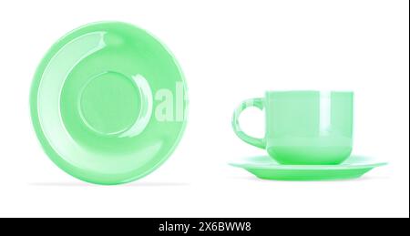 Stylish cup and saucer isolated on white background. Empty dishes - cup and plate Stock Photo