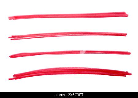 Set of hand drawn strokes highlighter on white background. Red underline drawn with red marker pen, design element. Stock Photo