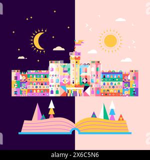 Day Night Castle Concept Stock Vector Image & Art - Alamy