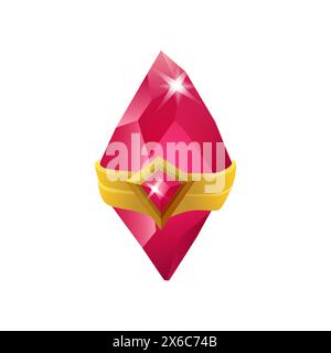 Red shiny precious gemstone with gold jewel ring and sparkles vector illustration Stock Vector