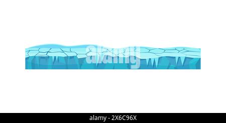Underground level of glacier with cracks in ice and water, seamless horizontal texture vector illustration Stock Vector