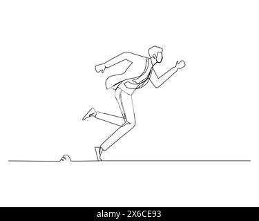 Continuous single line drawing of side view of men in suits running fast towards the goal. Healthy sport training concept design vector illustration Stock Vector