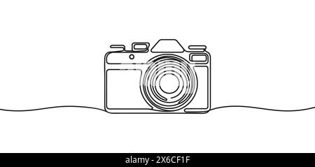 Continuous one line drawing camera. Photo vector illustration. Stock Vector
