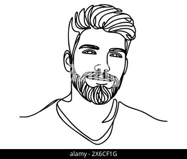 Continuous one line drawing of bearded man portrait. Hairstyle. Fashionable men's style Stock Vector