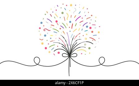 confetti party popper icon, fireworks logo, flat design. Firecracker for the holiday. Continuous one line drawing. Stock Vector