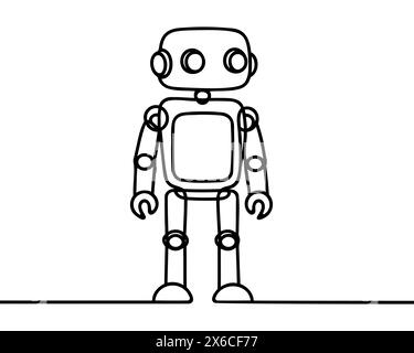 Continuous one line drawing toy robot for kids. Retro robot vintage toys. Friendly mechanism. Children's toy robot Stock Vector
