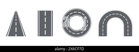 Set of Bending roads and highways vector illustrations. Stock Vector