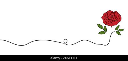 Rose flower continuous one line art drawing of outline vector ...
