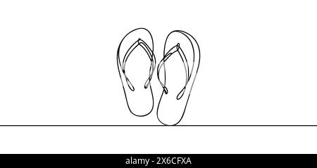 Continuous one line drawing flip flops. Beautiful minimal continuous line flipflop design vector. Stock Vector