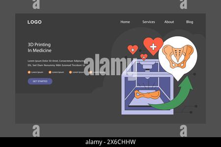 3D Medical Printing concept. Transforming patient care with custom-printed bone structures and organ models. The intersection of health and high-tech. Flat vector illustration. Stock Vector