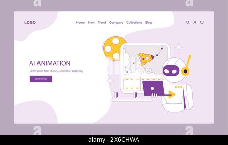 AI for video creation concept. A robot illustrating the automation of video editing and animation process. Digital technology in creative media. Vector illustration. Stock Vector