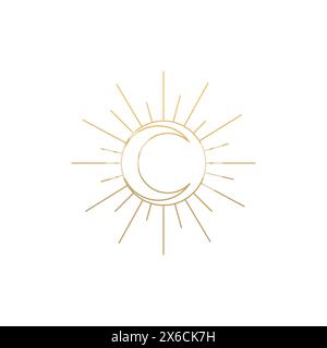 Sun and moon vintage line art clipart. Outline sun logo, moon tattoo ...