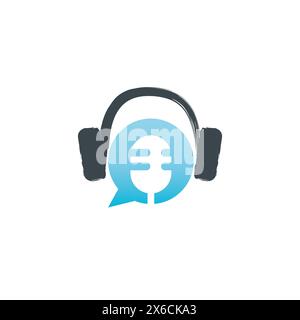 Podcast or Radio Logo design using Microphone and Headphone icon. Podcast flat icon logo design on white background vector image Stock Vector