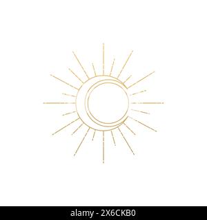 Moon sun logo line mystic symbol vector image. Sun and moon vintage line art clipart. Outline sun logo, moon tattoo. Mystical Sacred geometry, magic p Stock Vector