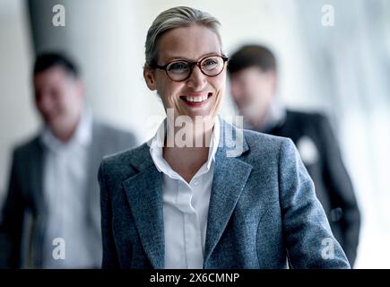 Berlin, Germany. 14th May, 2024. Alice Weidel, Chairwoman of the AfD parliamentary group, attends the weekly parliamentary group meeting. Credit: Britta Pedersen/dpa/Alamy Live News Stock Photo