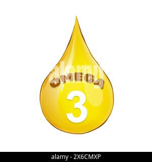 Golden Omega 3 oil drop isolated on white Stock Photo