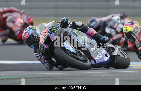 Fabio Quartararo of France #20 and Monster Energy Yamaha MotoGP in action during the 2024 MotoGP Michelin Grand Prix de France (27 laps) on day 3 at the Circuit Bugatti on May 12, in Le Mans, France Stock Photo