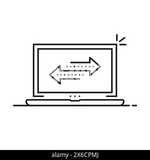 thin line laptop like easy file transfer Stock Vector