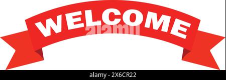 Welcome Curved Red Ribbon, welcome ribbon, Welcome sign Stock Vector