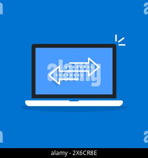 easy file transfer with cartoon laptop Stock Vector