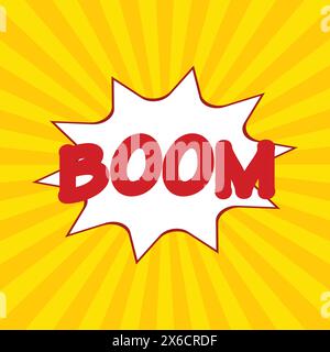 Boom Promo Template, Orange comics Background, Comic Bubble in Pop, orange sunshine, Boom bubble radial white background Stock Vector