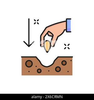 Seed planting, agriculture line icon. Isolated on white background ...