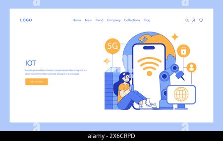 Hyperconnectivity concept. Digital transformation with IoT, 5G, and smart technologies in daily life. Seamless connectivity and security in the digital era. Vector illustration. Stock Vector