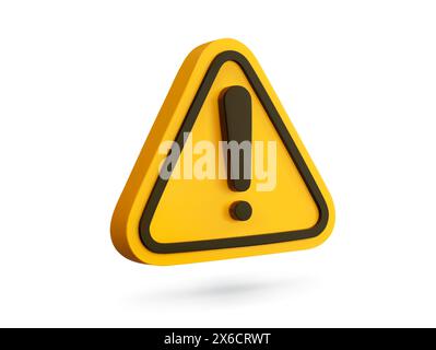 3d alert sign, attention mark, caution icon. Isolated vector yellow ...