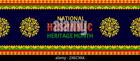 Hispanic Heritage Month banner with sun Maya symbol and ethnic ornament ...