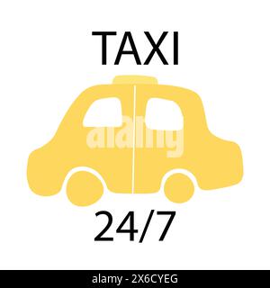 Taxi 24 7 flat banner illustration. Simple and cool ads for taxi company. Stock Vector