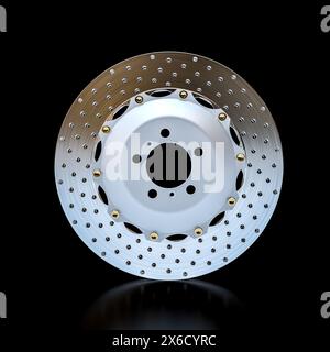 Detailed metal disc brake isolated on a dark backdrop. square shape image Stock Photo