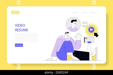 Video Resume concept. An illustration of a person creating a visual CV, highlighting the modern job application process. Digital career presentation concept. Vector illustration. Stock Vector