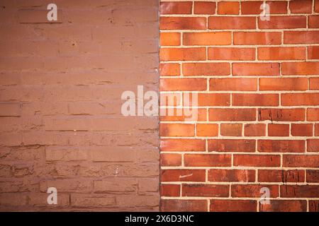 Contrast in Masonry: Smooth Bricks and Rustic Red Brick Walls Stock Photo