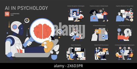 AI in Psychology set. Integration of artificial intelligence in mental ...