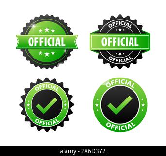 Official stickers, green and black label on white background Stock Vector