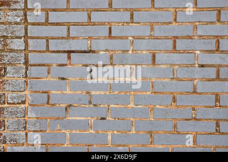 Aged Grey-Blue Painted Brick Wall Texture, Close-Up Stock Photo
