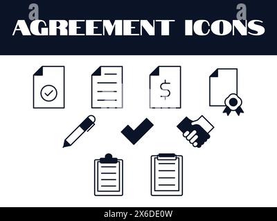 Agreement Icons set Vector. Contract icons vector. Clipboard, checklist, report, survey or agreement illustration set Stock Vector