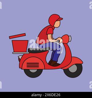 Delivery guy Vector Illustration. Delivery man on Scooter illustration Icon. Food Delivery rider vector Stock Vector
