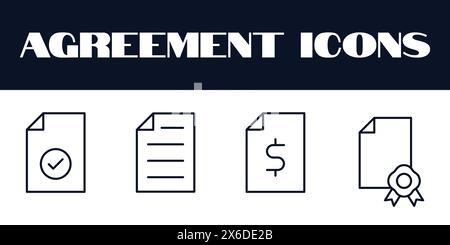 Agreement Icons set Vector. Contract icons vector. Clipboard, checklist, report, survey or agreement illustration set Stock Vector