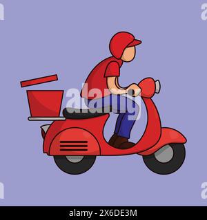Delivery guy Vector Illustration. Delivery man on Scooter illustration Icon. Food Delivery rider vector Stock Vector