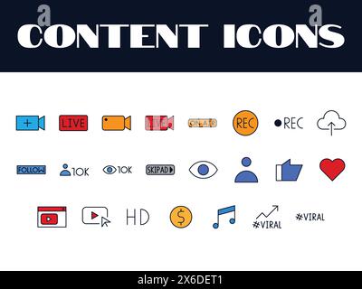 Content Creator Icons Set. Influencer Icon Illustration Vector. Social Media content vector. Stock Vector