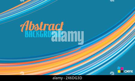 Abstract cadmium orange curved stripes on nice blue background. Vector graphic pattern. CMYK colors Stock Vector