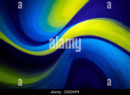 Colorful organic wavy abstract painting background with yellow, green, cyan and blue,  banner copy space backdrop Stock Photo