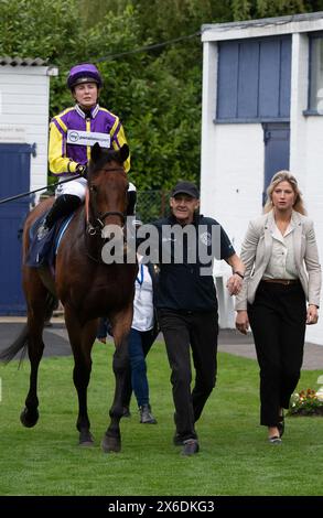 Windsor, Berkshire, UK. 13th May, 2024. Horse Richard P Smith (No 1) ridden by jockey Saffie Osborne wins the Tips for Every Race at Raceday-Ready.com Handicap Stakes at Royal Windsor Racecourse in Windsor, Berkshire. Owner David Hicken, Trainer Ed Dunlop, Newmarket, Breeder Wardstown Stud Ltd, Sponsor Ed Dunlop Racing Ltd. Credit: Maureen McLean/Alamy Live News Stock Photo