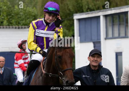 Windsor, Berkshire, UK. 13th May, 2024. Horse Richard P Smith (No 1) ridden by jockey Saffie Osborne wins the Tips for Every Race at Raceday-Ready.com Handicap Stakes at Royal Windsor Racecourse in Windsor, Berkshire. Owner David Hicken, Trainer Ed Dunlop, Newmarket, Breeder Wardstown Stud Ltd, Sponsor Ed Dunlop Racing Ltd. Credit: Maureen McLean/Alamy Live News Stock Photo